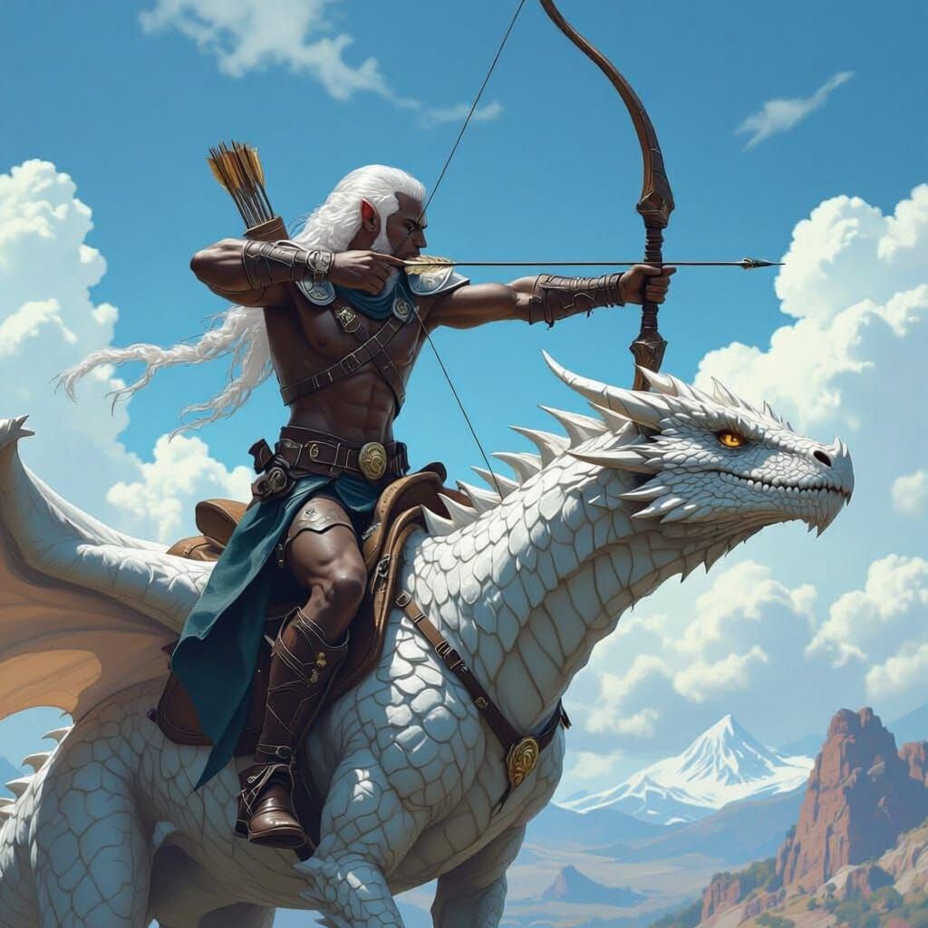 Drow Archer on Silver Dragon Mount Ready to Fire