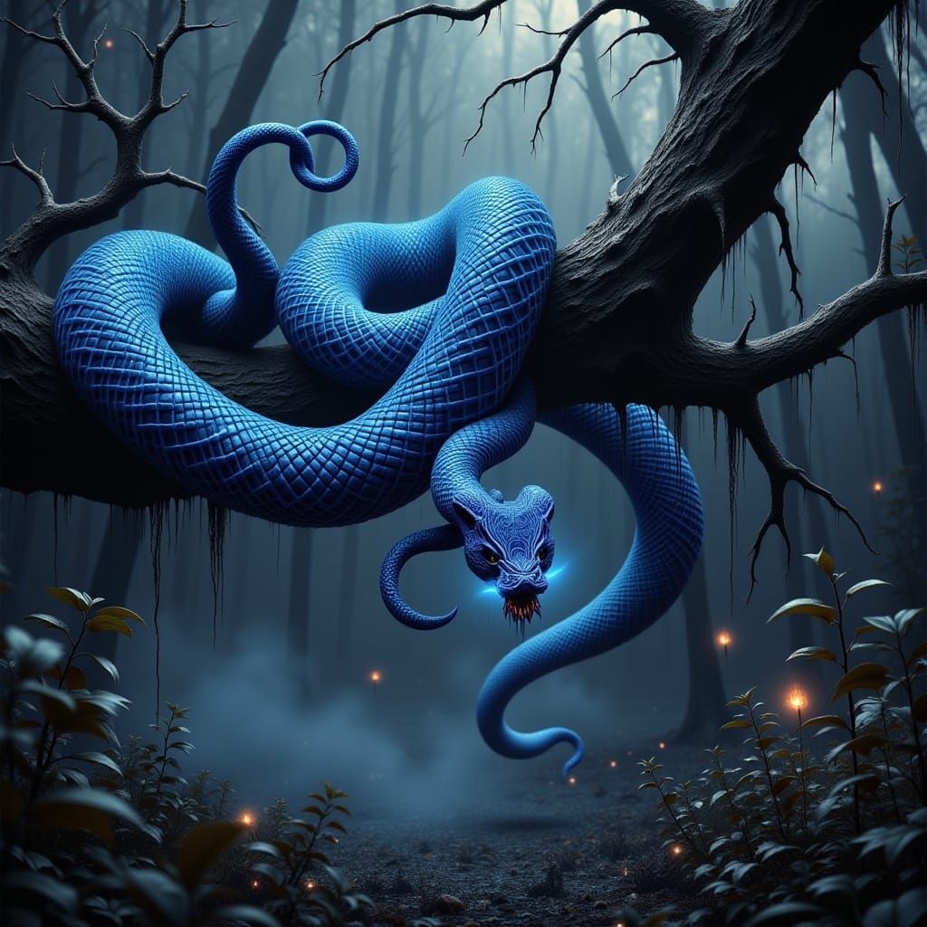 Blue Viper in Dark Fantasy Prism Landscape