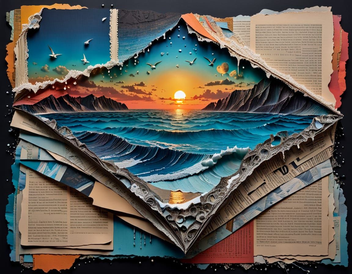 Vibrant Collage Seascape with Textures and Contrasts