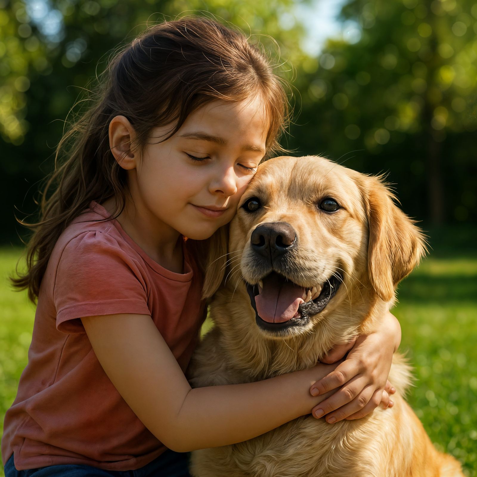 CGI Girl Hugging Dog on Sunny Lawn