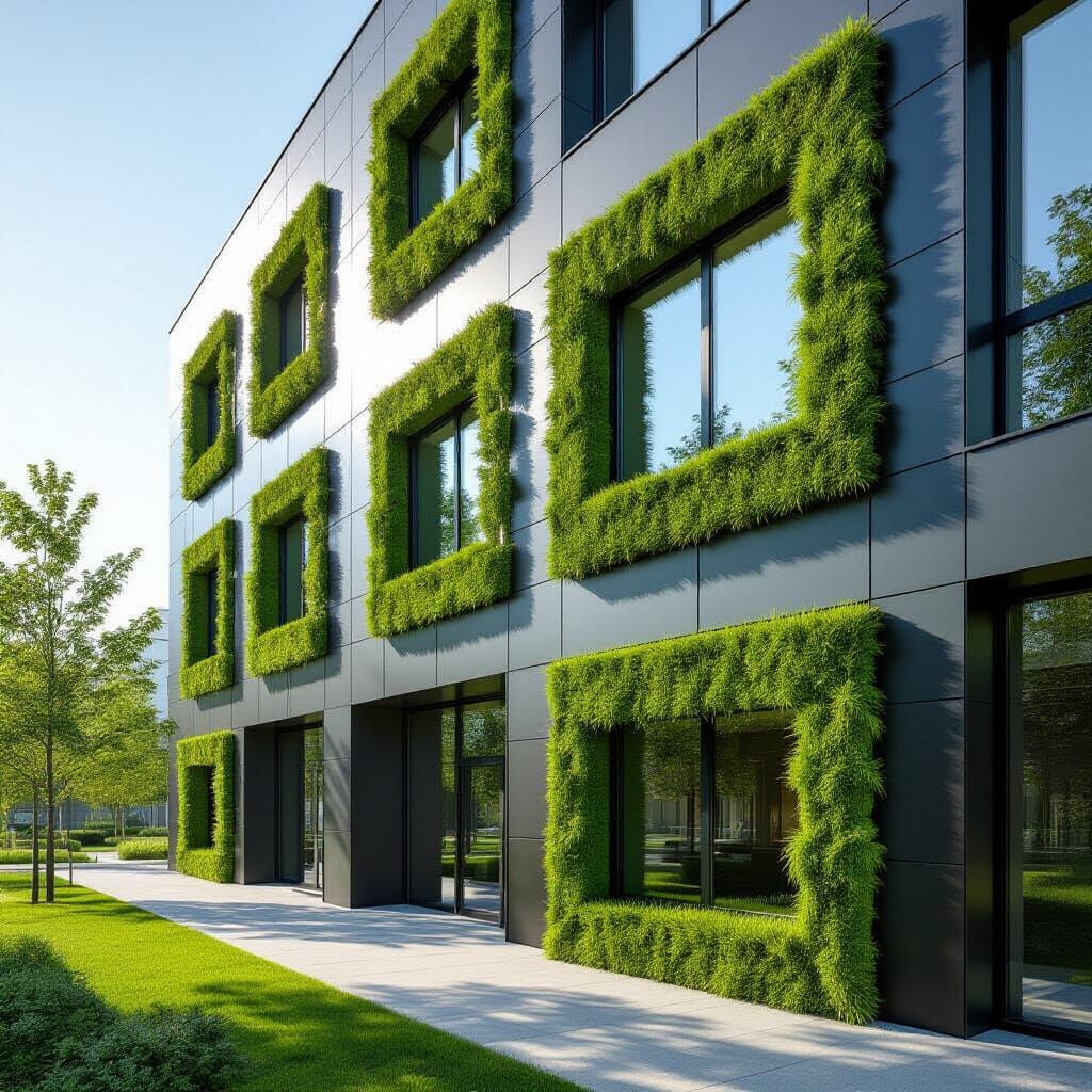 Modern Building with Lush Grass Windows