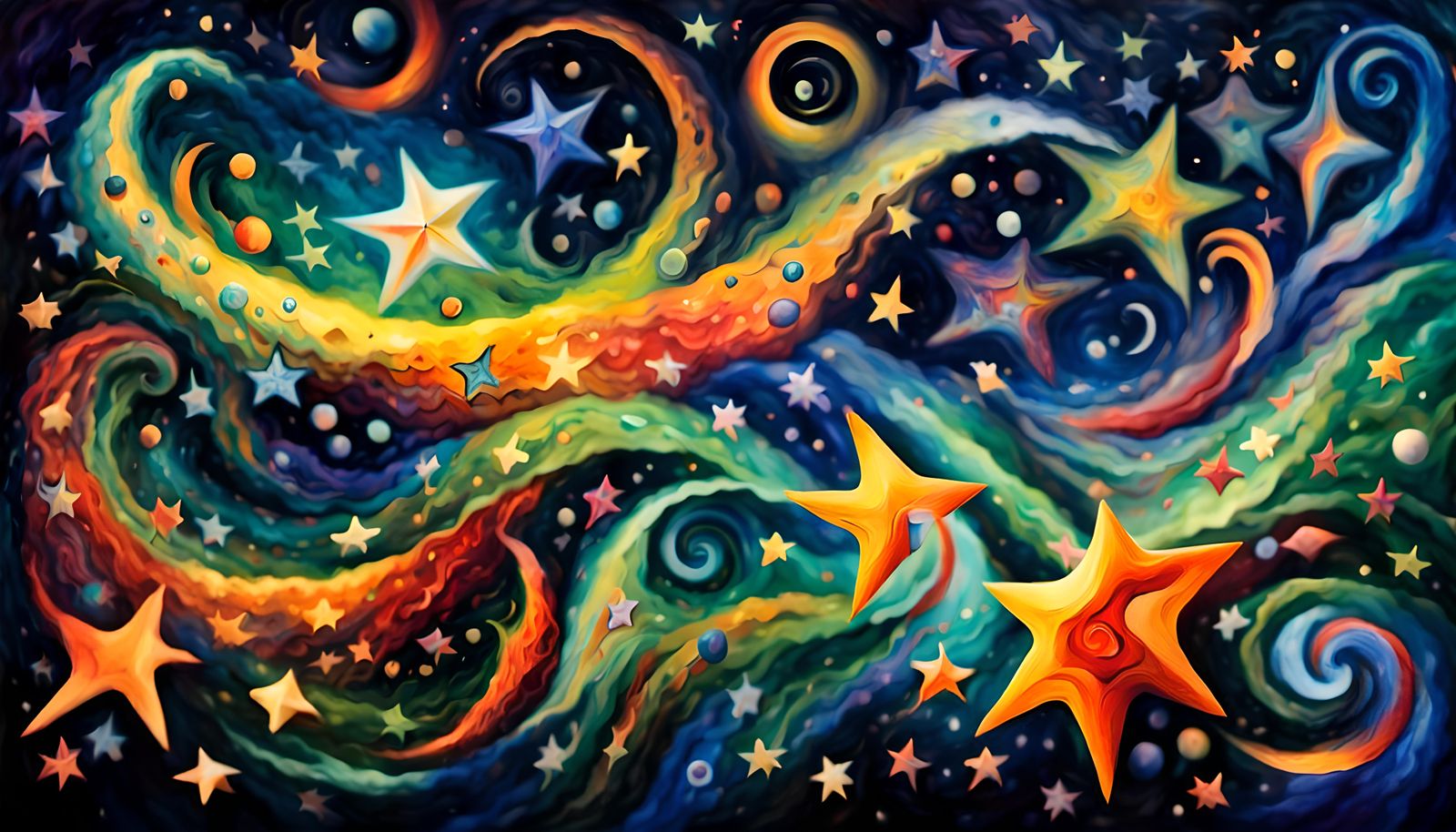 Cosmic Star Cluster in Vivid Impasto Oil Style
