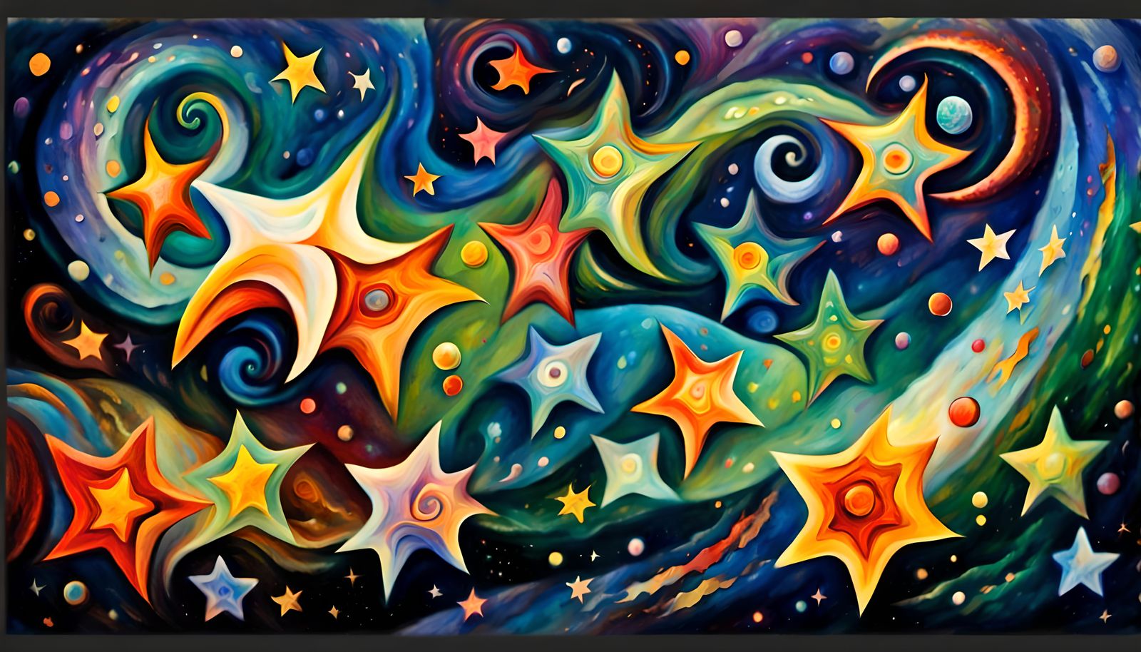Swirling Stars in Cosmic Dance: Impasto Oil Painting