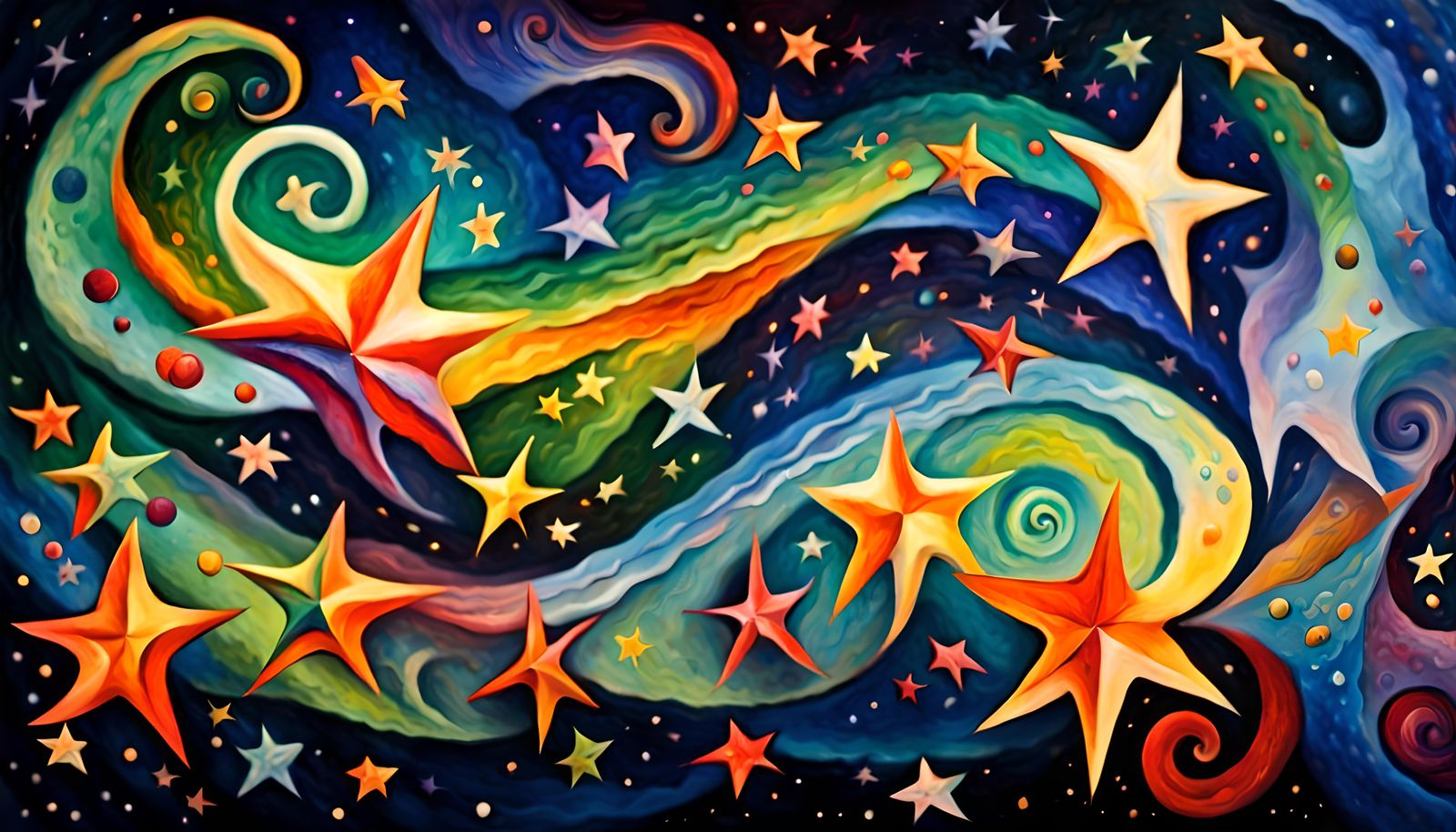 Cosmic Star Dance in Impasto Oil Style