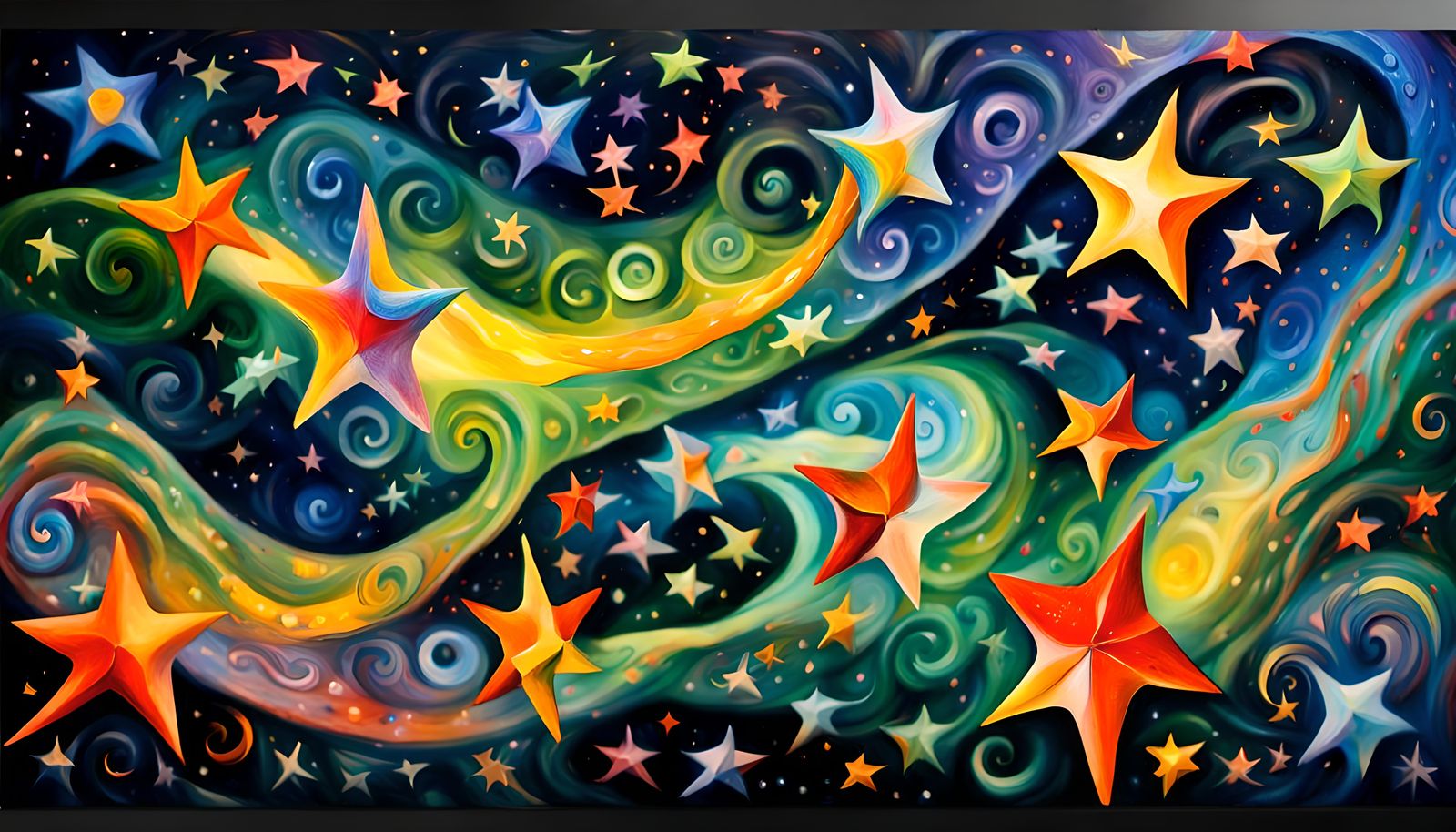 Cosmic Star Dance in Impasto Oil Painting Style