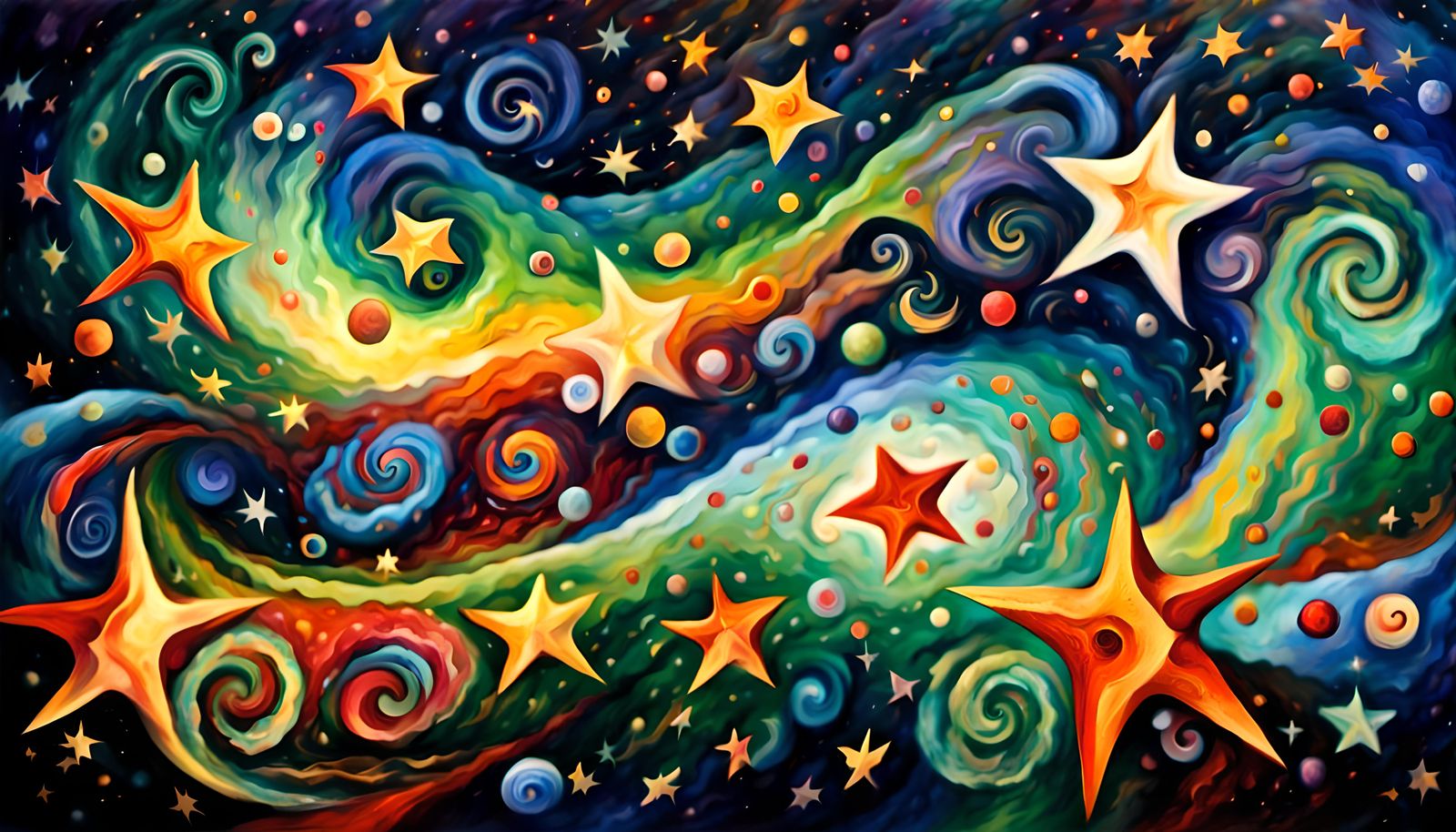 Cosmic Star Cluster in Vivid Impasto Oil Style