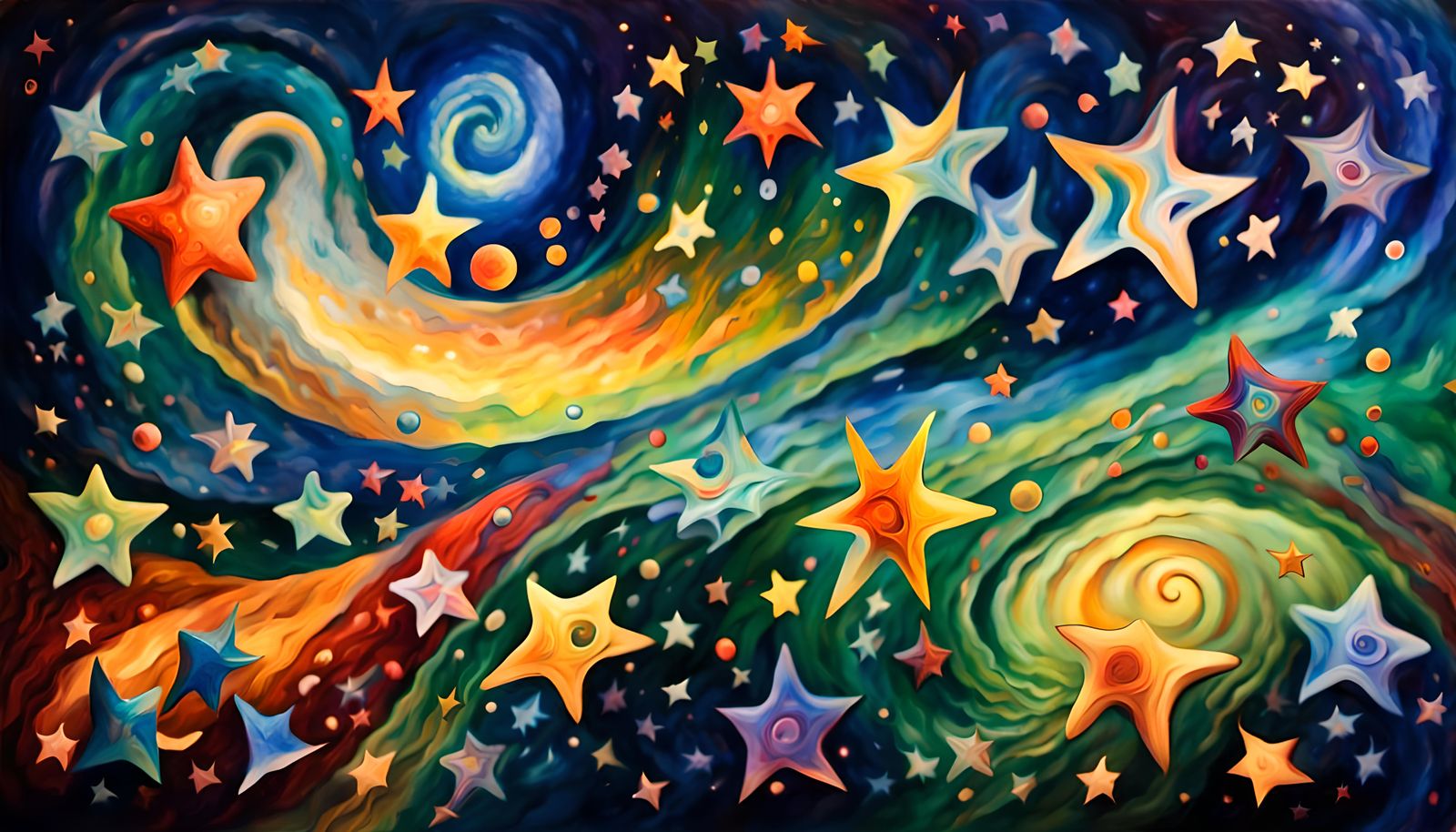 Iridescent Star Cluster in Abstract Oil Painting Style