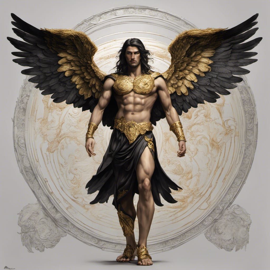 Astraeus, Greek God of Dusk, Detailed Drawing