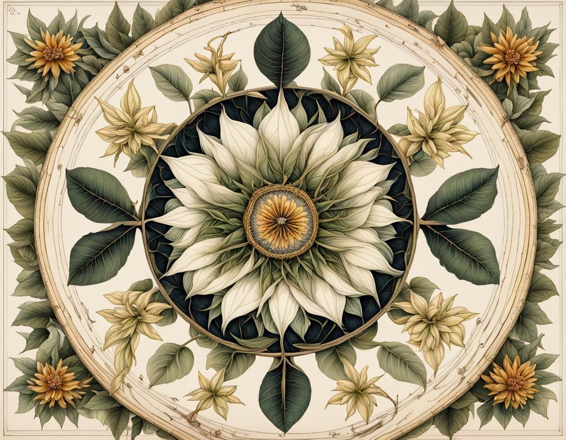 Botanical Mandala in Victorian Scientific Illustration Style
