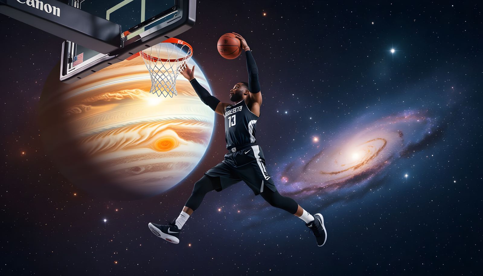 Basketball Player's Cosmic Slam Dunk
