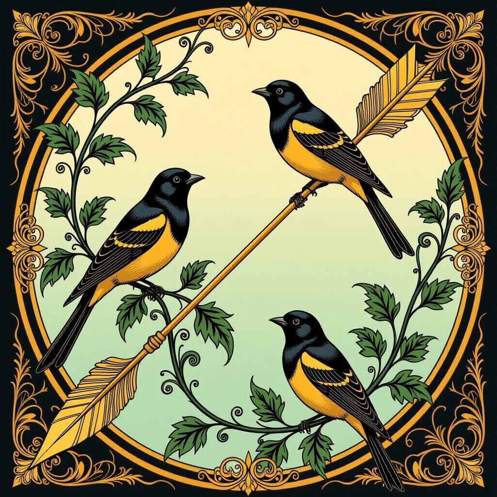 Golden Arrow and Black Canary Vines in Art Nouveau Style