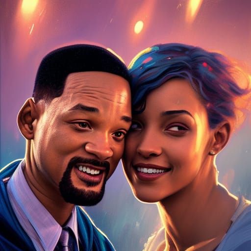 Hyperrealistic Will Smith Kissing, Detailed Portrait