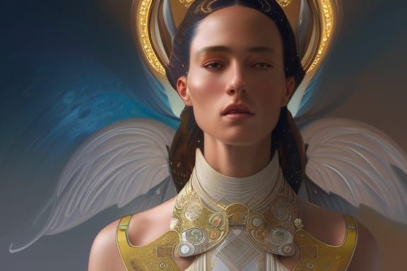Futuristic Angel in Versace Couture, Detailed Portrait