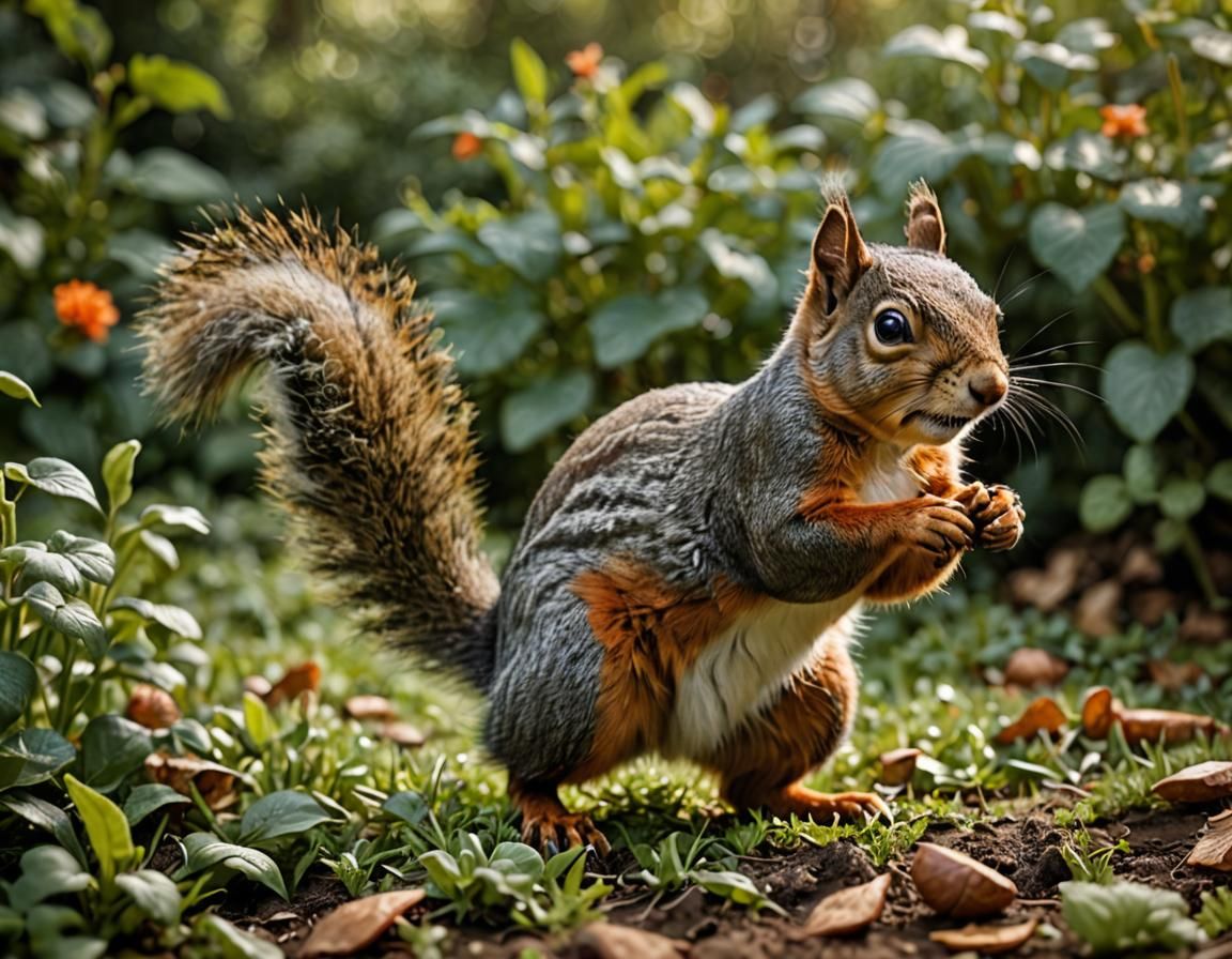 Squirrel Portrait in Garden, Professional Photography Style