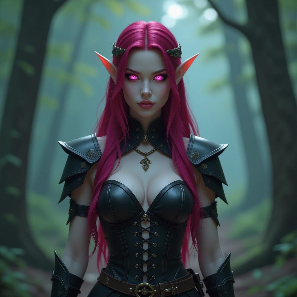 Drow Elf in Dark Woods: Dark Fantasy Concept Art
