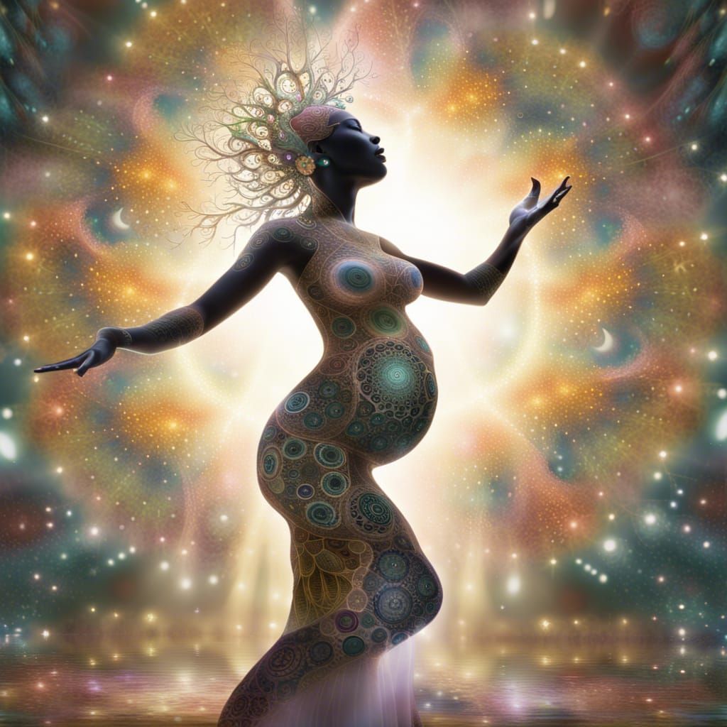 Fractal Goddess with Baby in Surrealist Style