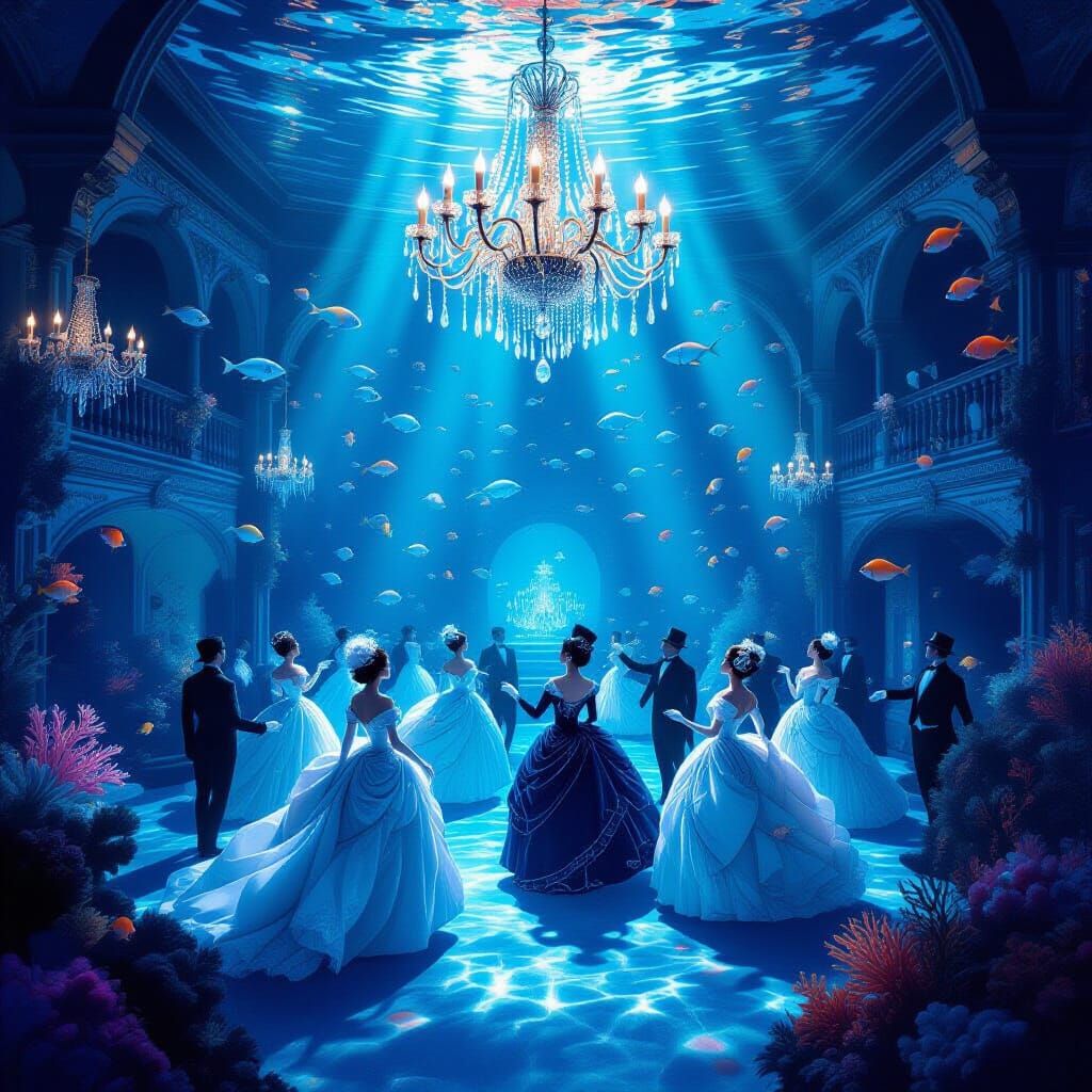 Underwater Ballroom Dance of Elegant Sea Creatures in Victor...