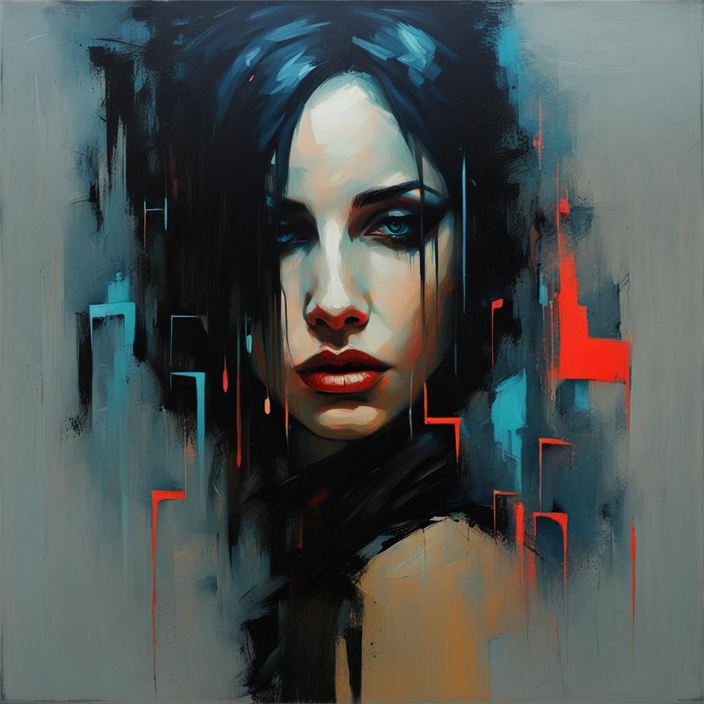 Cyberpunk Portrait with Abstract Music Notes