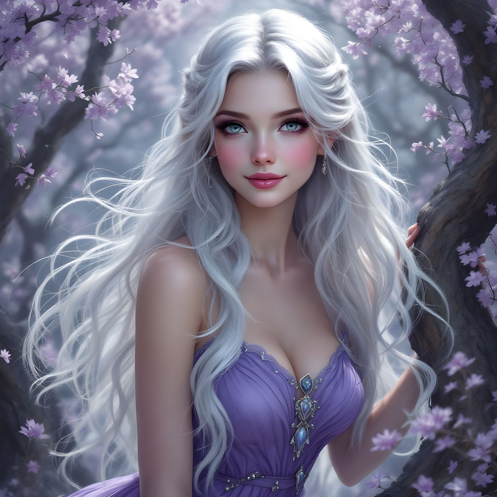 Ethereal Goddess Basks in Purple Moonglow