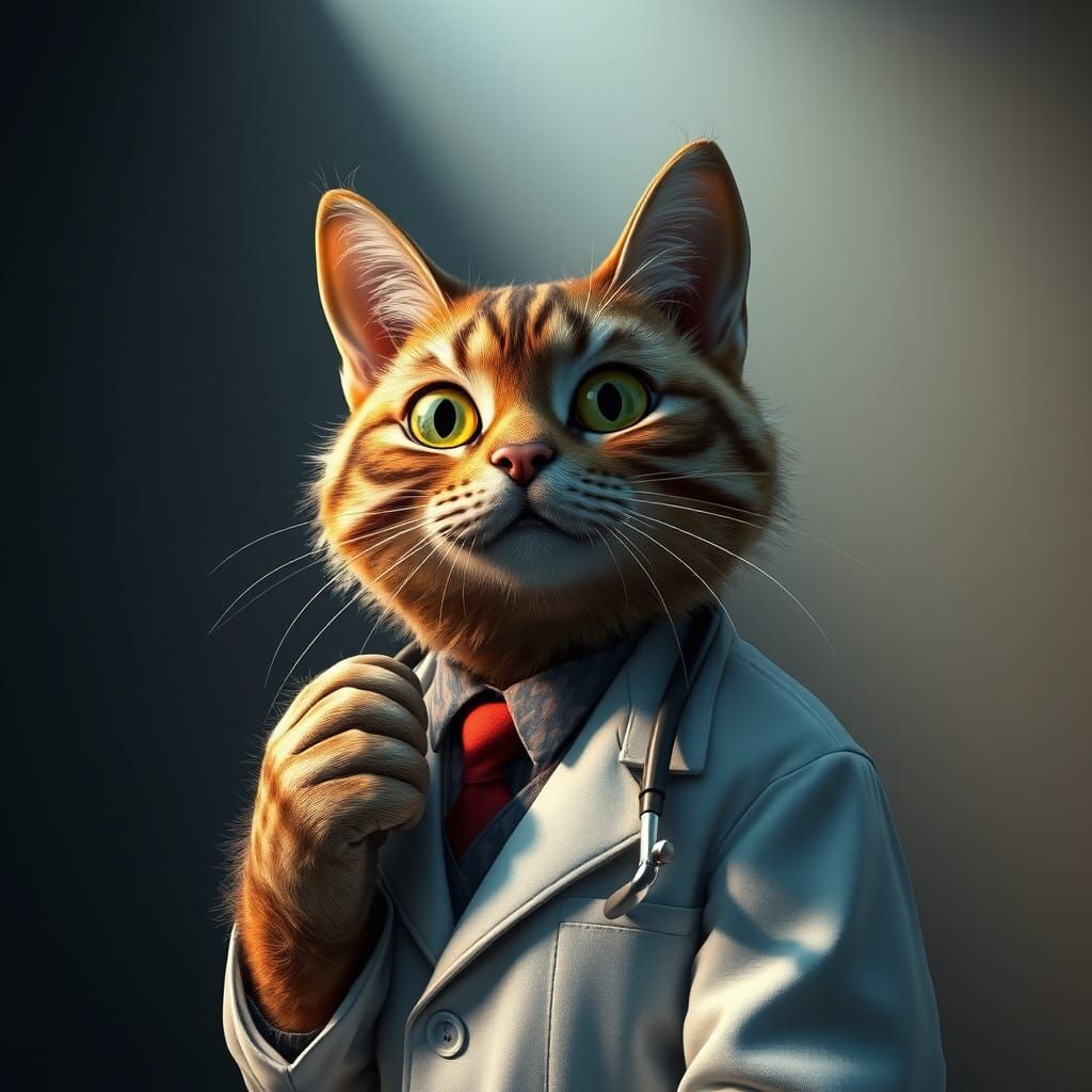 Cyberpunk Feline Doctor in Deep Shadows