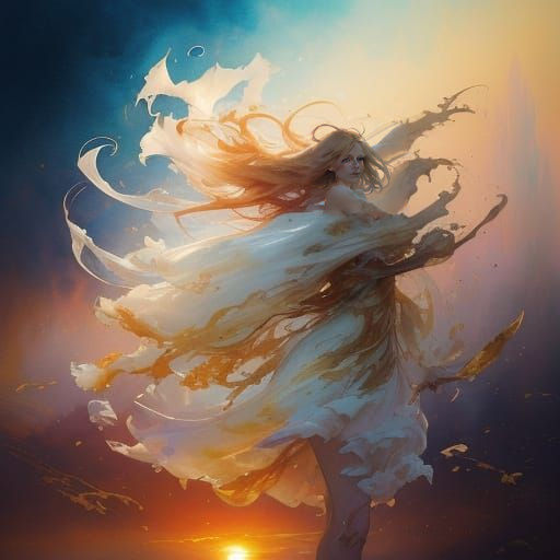 Dreamy Sunset Scene in Watercolour Style