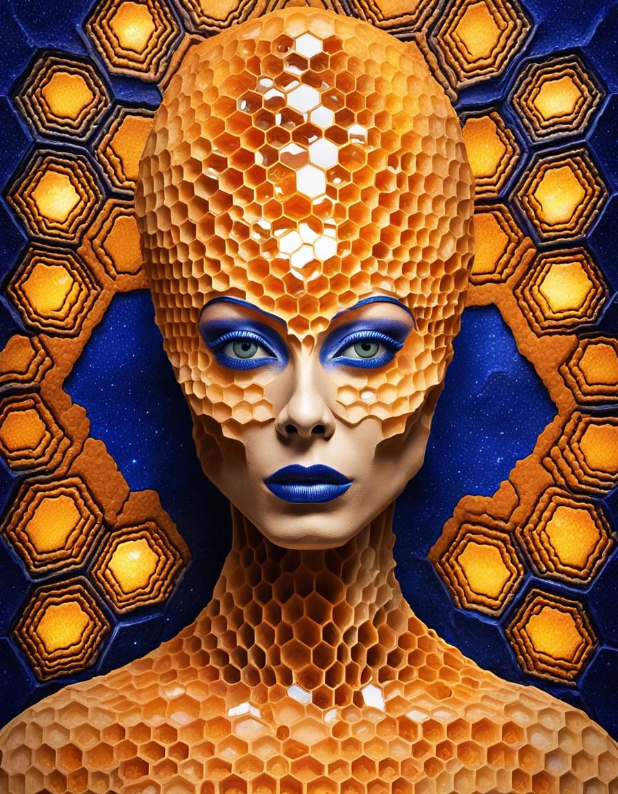 Honeycomb Alien Woman Portrait in Solarstorm Galaxy