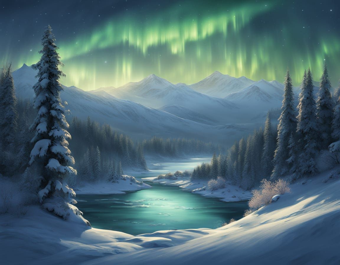 Magical Winter Night with Shimmering Northern Lights