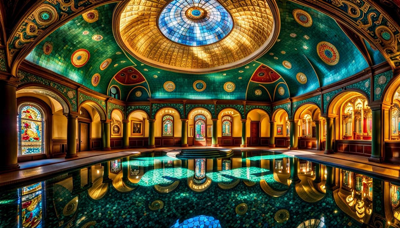 Submerged Art Nouveau Courtyard with Mermaid