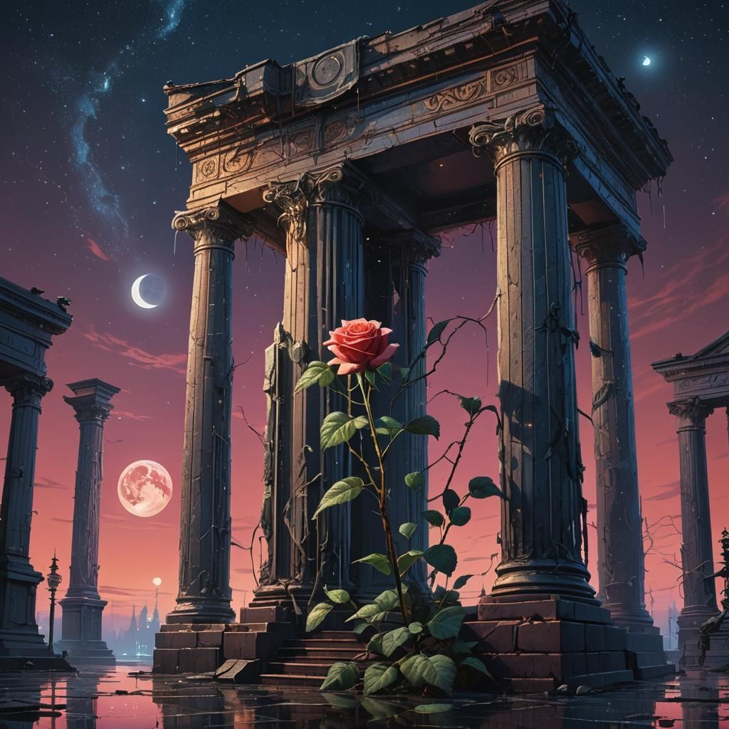 Surreal Glittering Rose Dreamscape in 8k