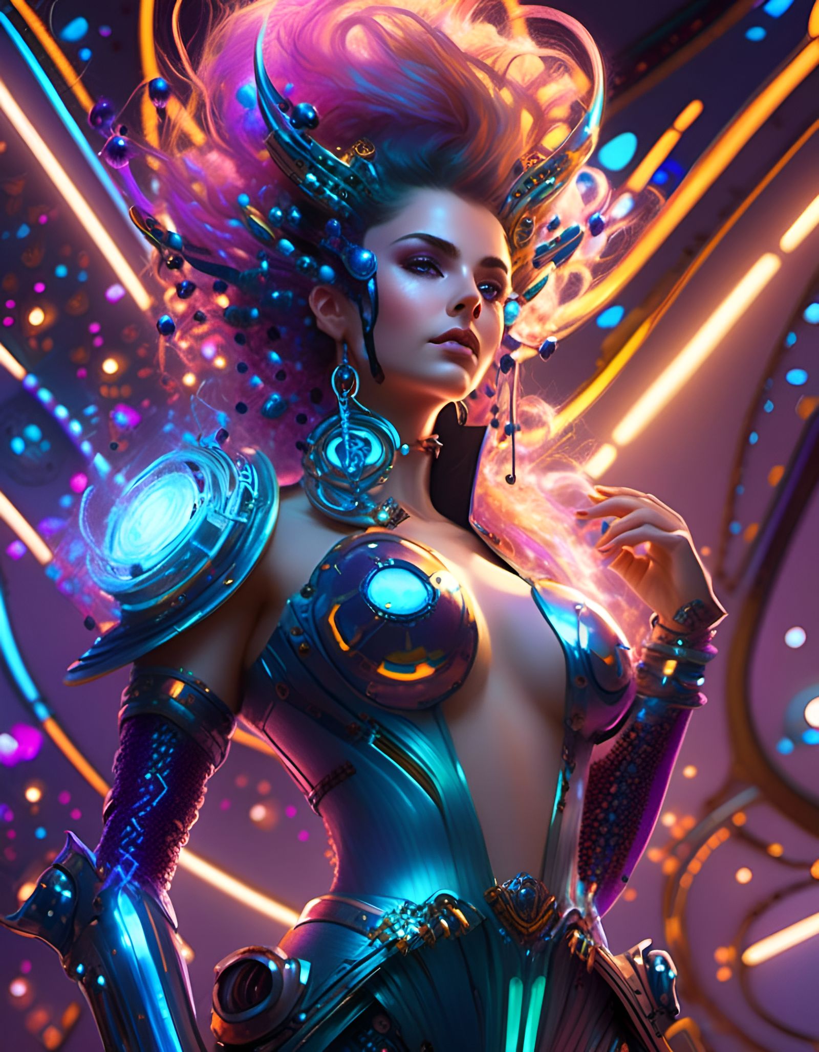 Aetherpunk Galaxy Priestess Portrait in Digital Art Style