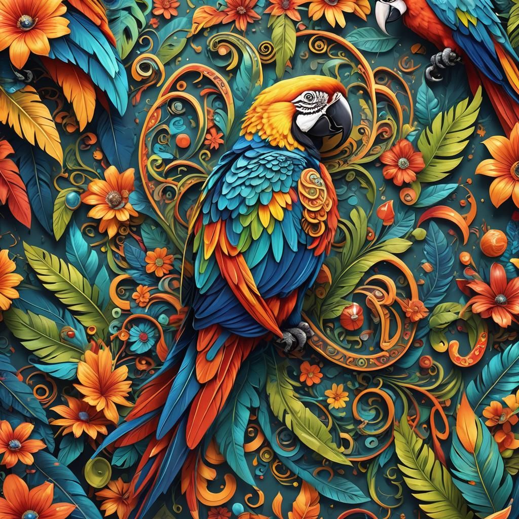 Vibrant Macaw Logo Concept Art in Fantasy Style