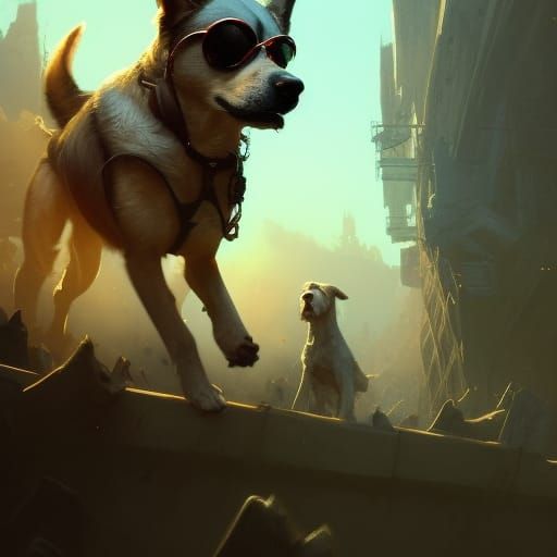 Dog with Sunglasses: Dark Fantasy Concept Art