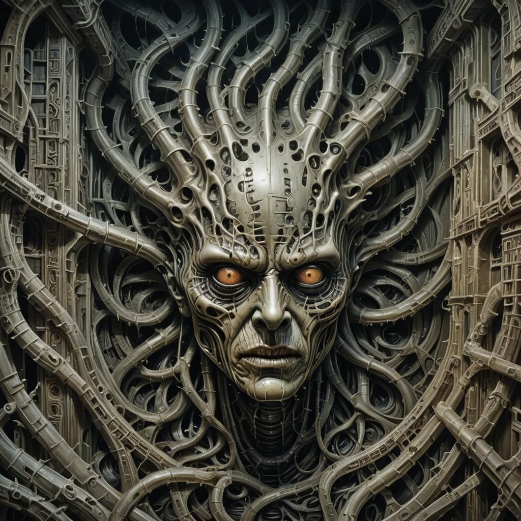 Surreal Creature Portrait in Giger and Beksiński Style