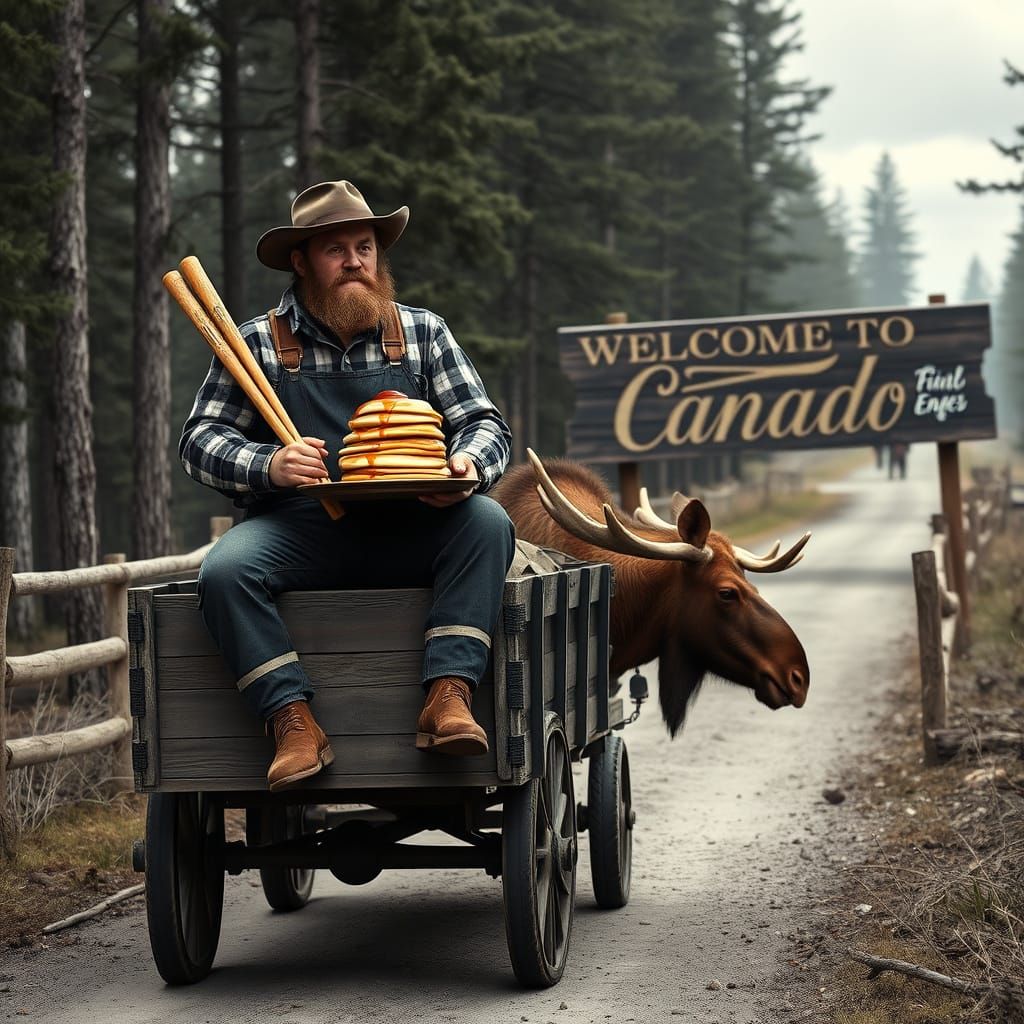 Rugged Lumberjack Chases Bull Moose Down a Serene Country Ro...