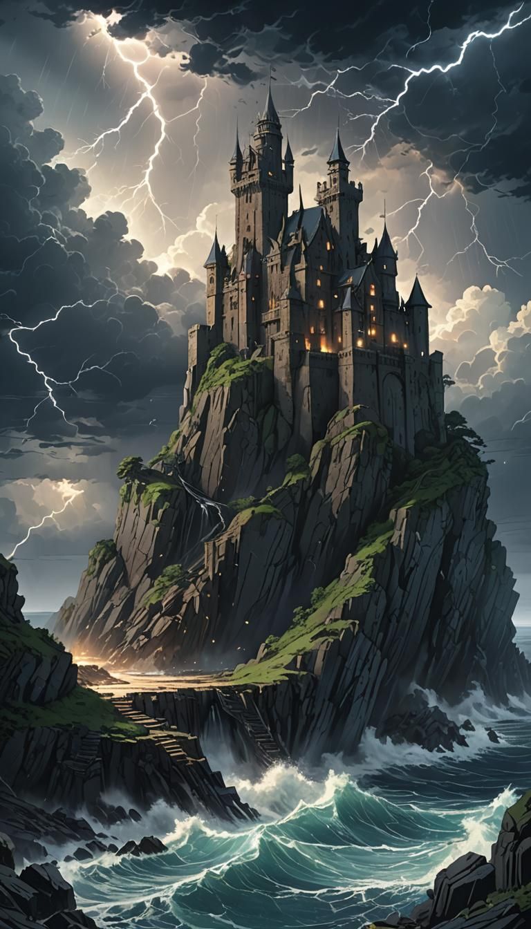 Stormy Dark Fantasy Castle: Anime Key Visual