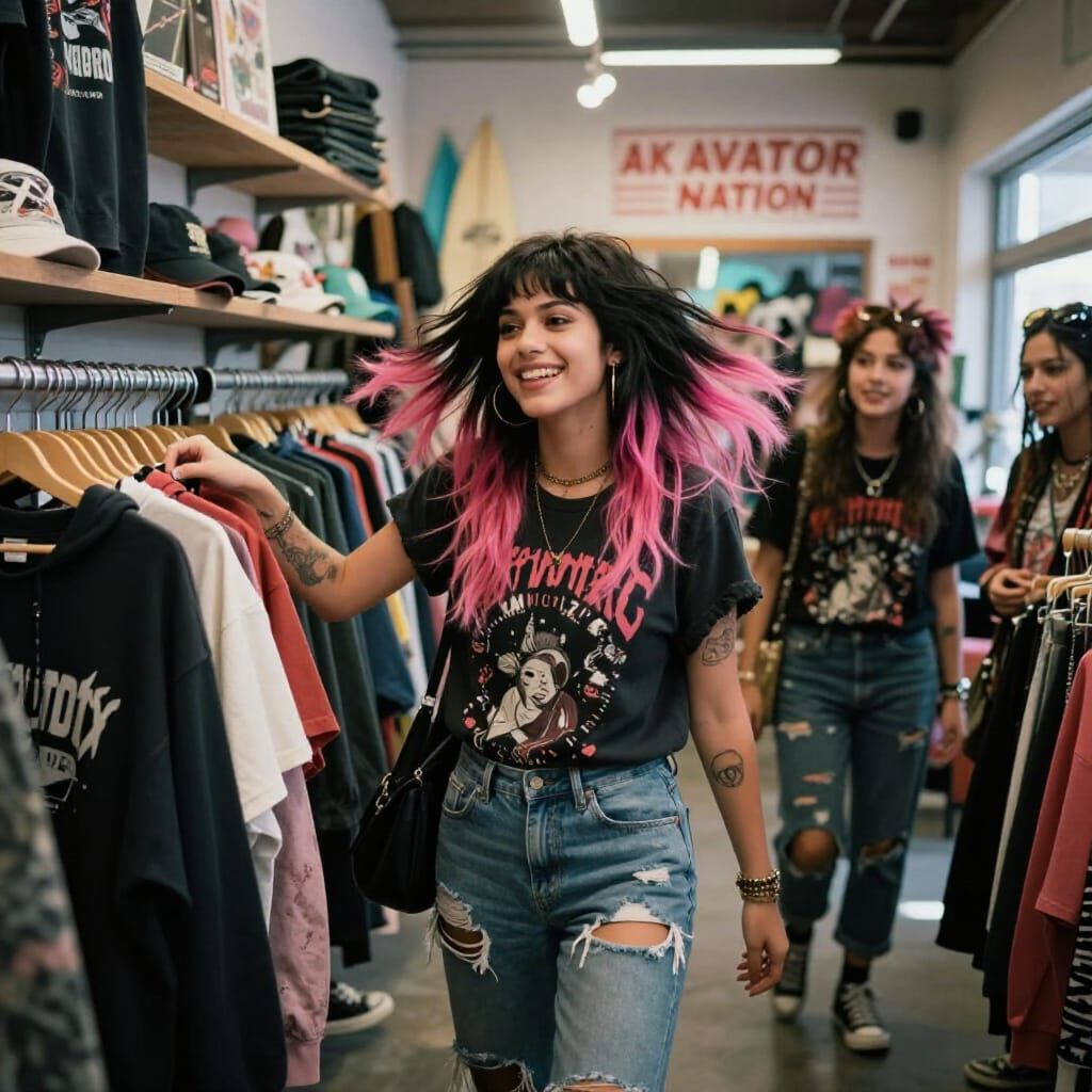 Punk Surfer Girl Shopping in Venice Beach Store