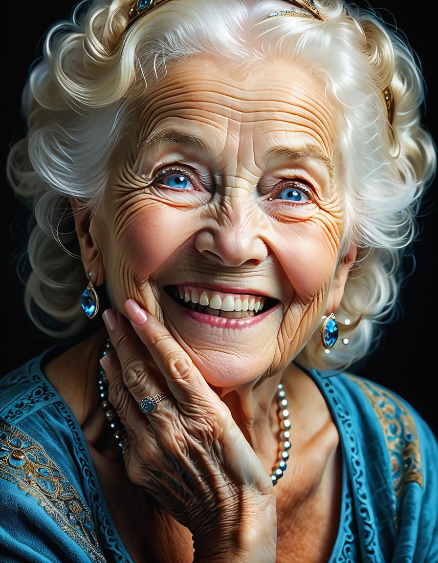 Serene Elderly Woman with Glowing Eyes, Fine Art Portrait