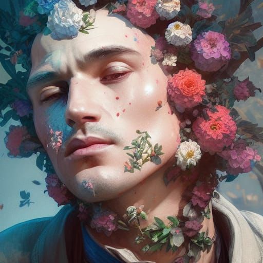 Detailed Floral Man Portrait in Art Nouveau Style