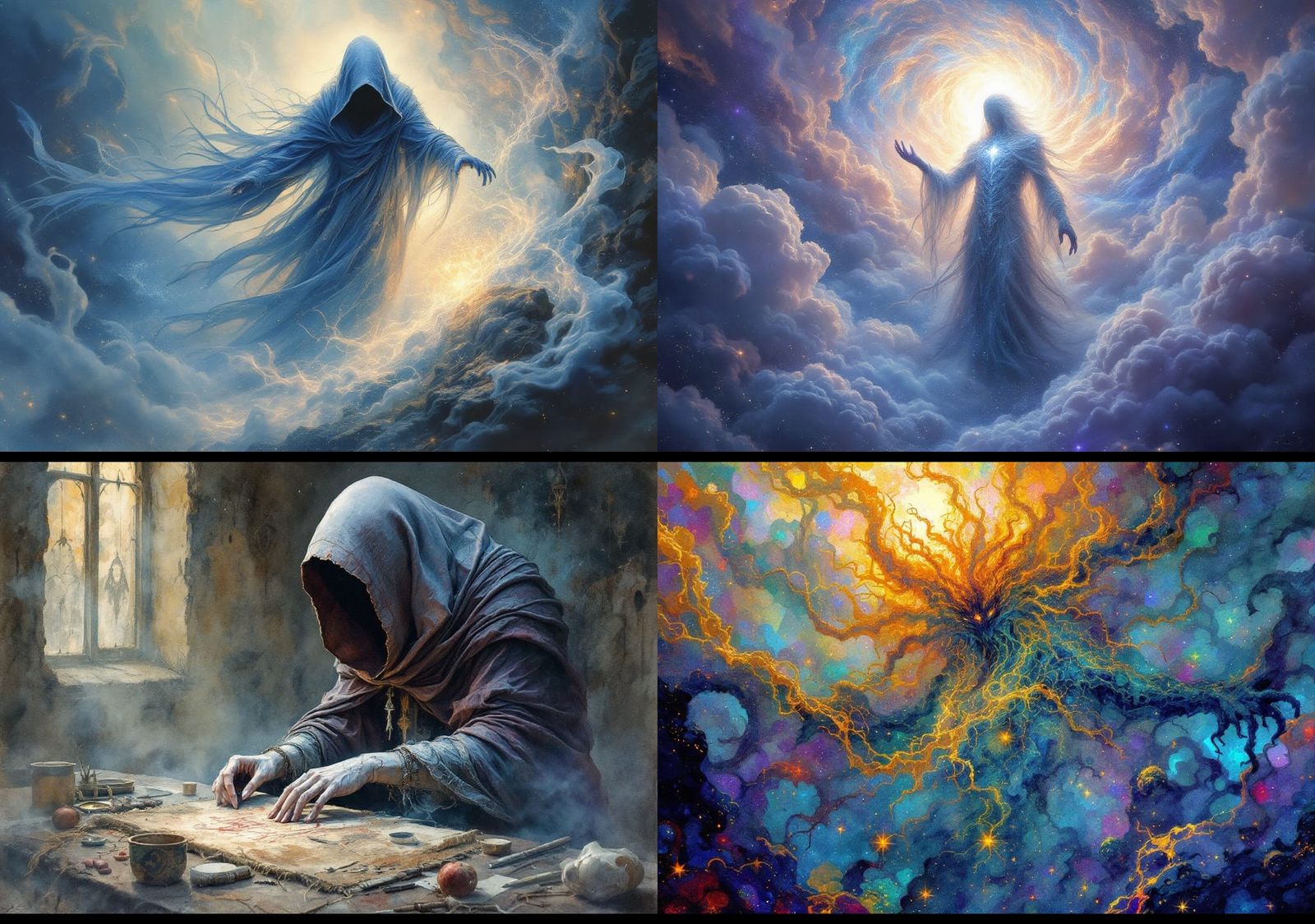 Beksiński-Inspired Holographic Watercolor of The Demiurge