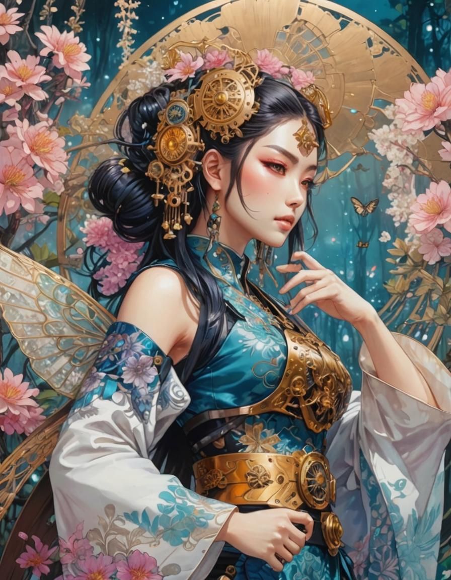 Clockwork Cyborg Ninja in Steampunk Anime Art