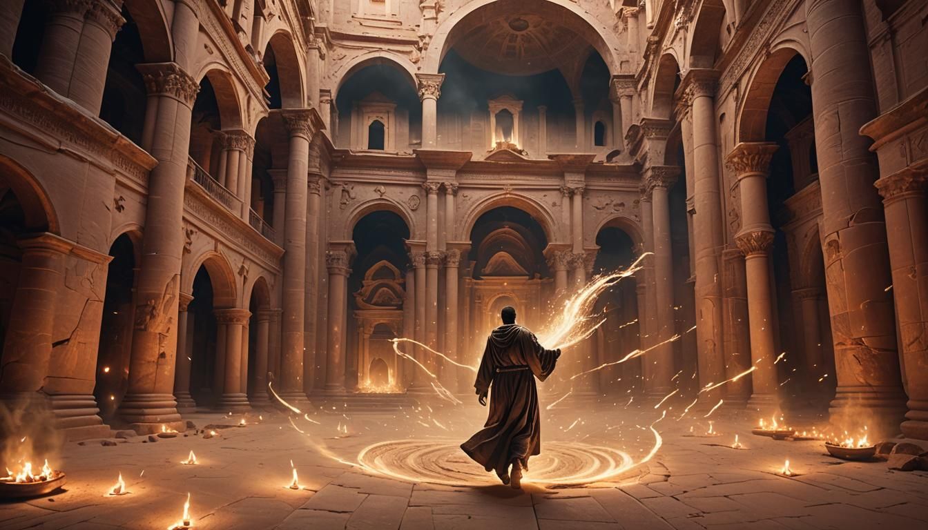 Man on Whirlwind in Petra Cathedral Cloister