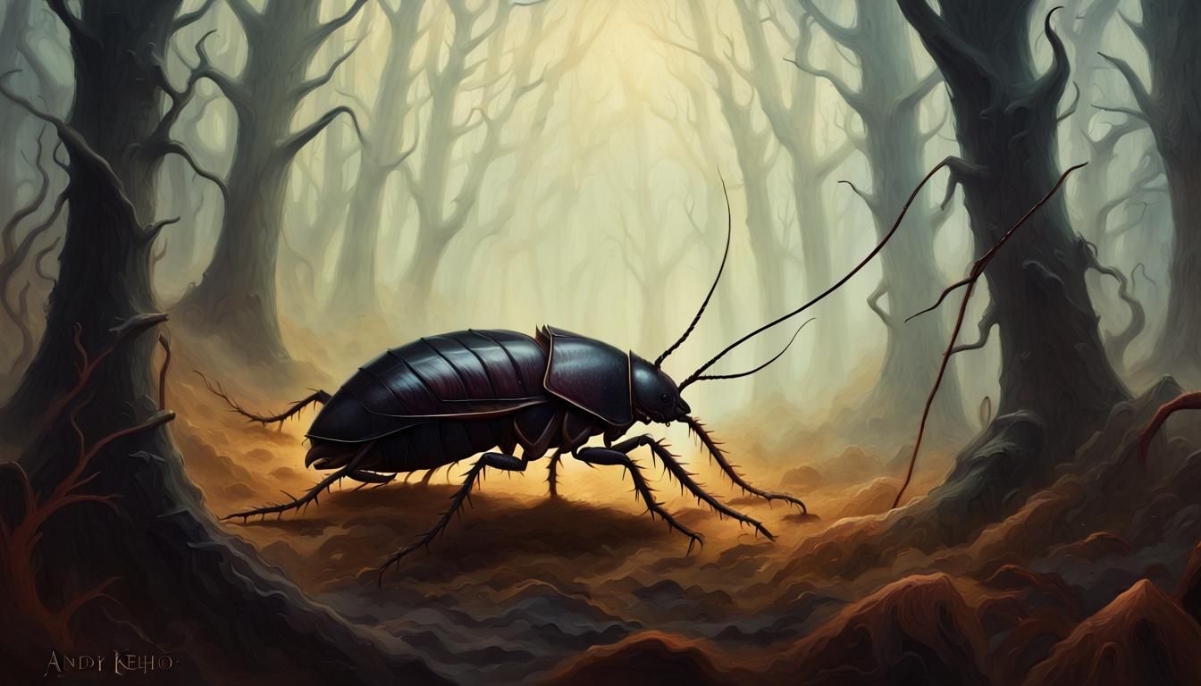 Dark Abyssal Scavenger Crawls Through Corrupted Forest in Oi...