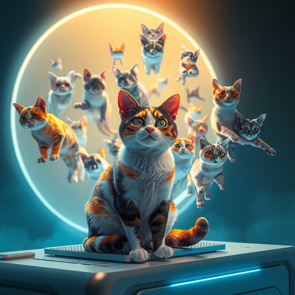 Whimsical Calico Cat Embarks on Fanciful 3D Adventure