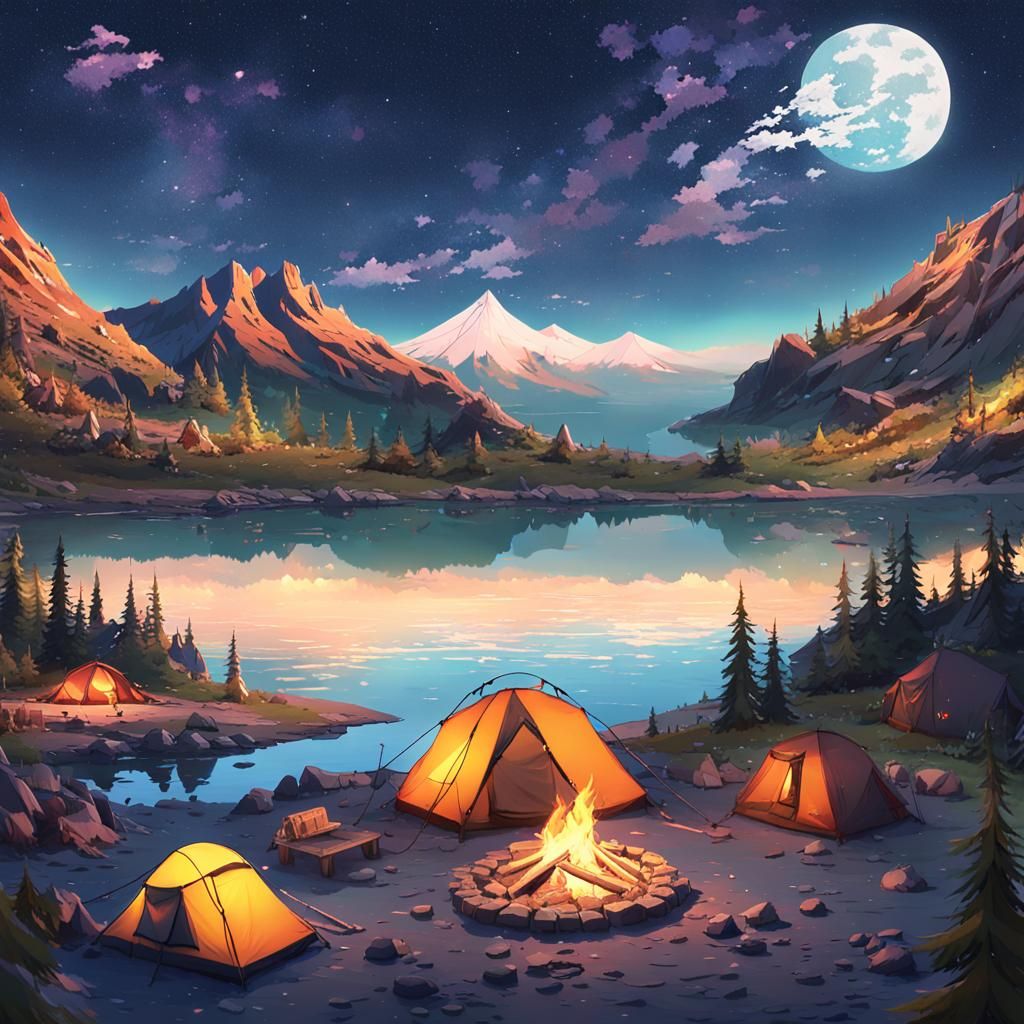 Cozy Campsites in Punk Collage Art Style