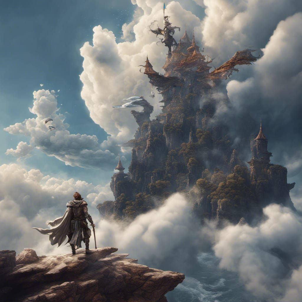 Mage Knight Surfing on Clouds in Detailed Painting