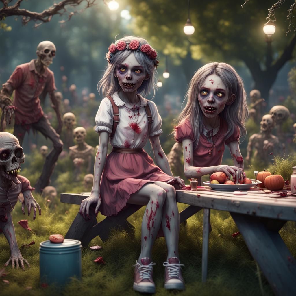 Zombie Girls Picnic in Fantasy Garden
