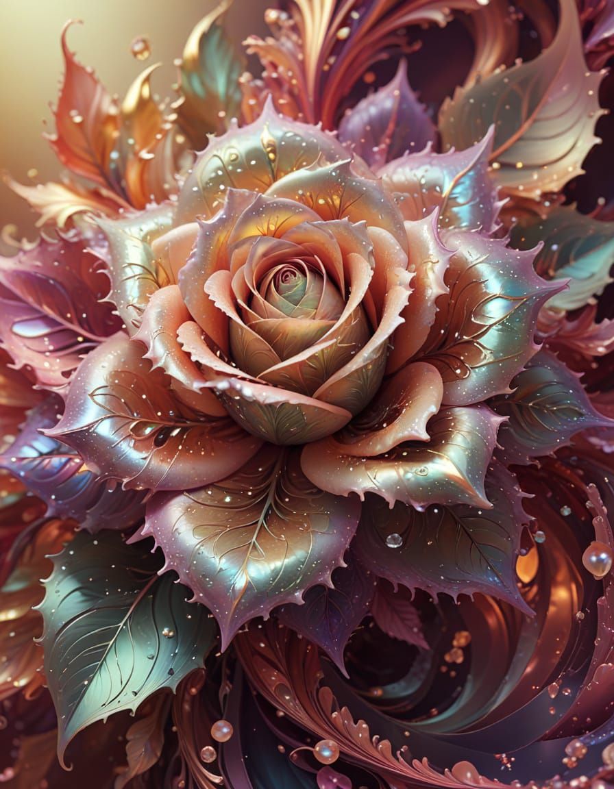 Stylized Roses in Mother-of-Pearl with Radiating Stamen