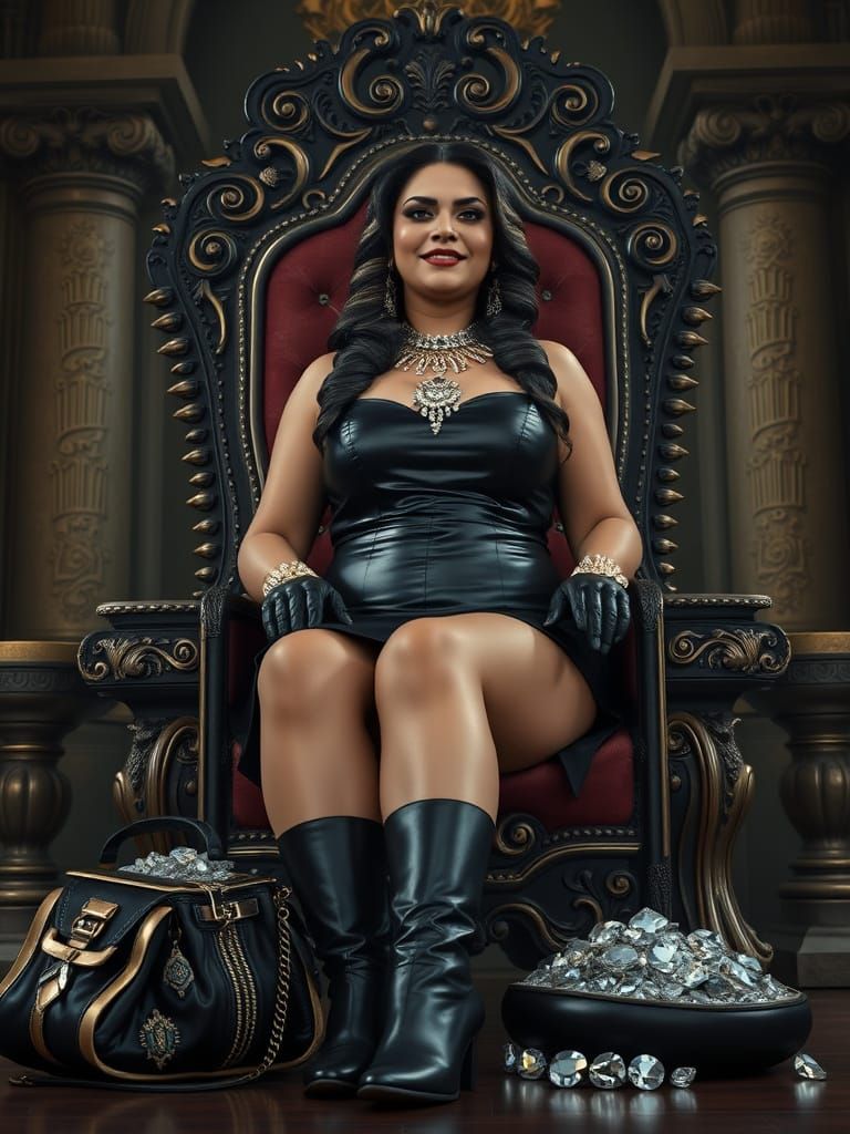 Egyptian Woman on Throne with Diamonds, Ultrarealistic Art