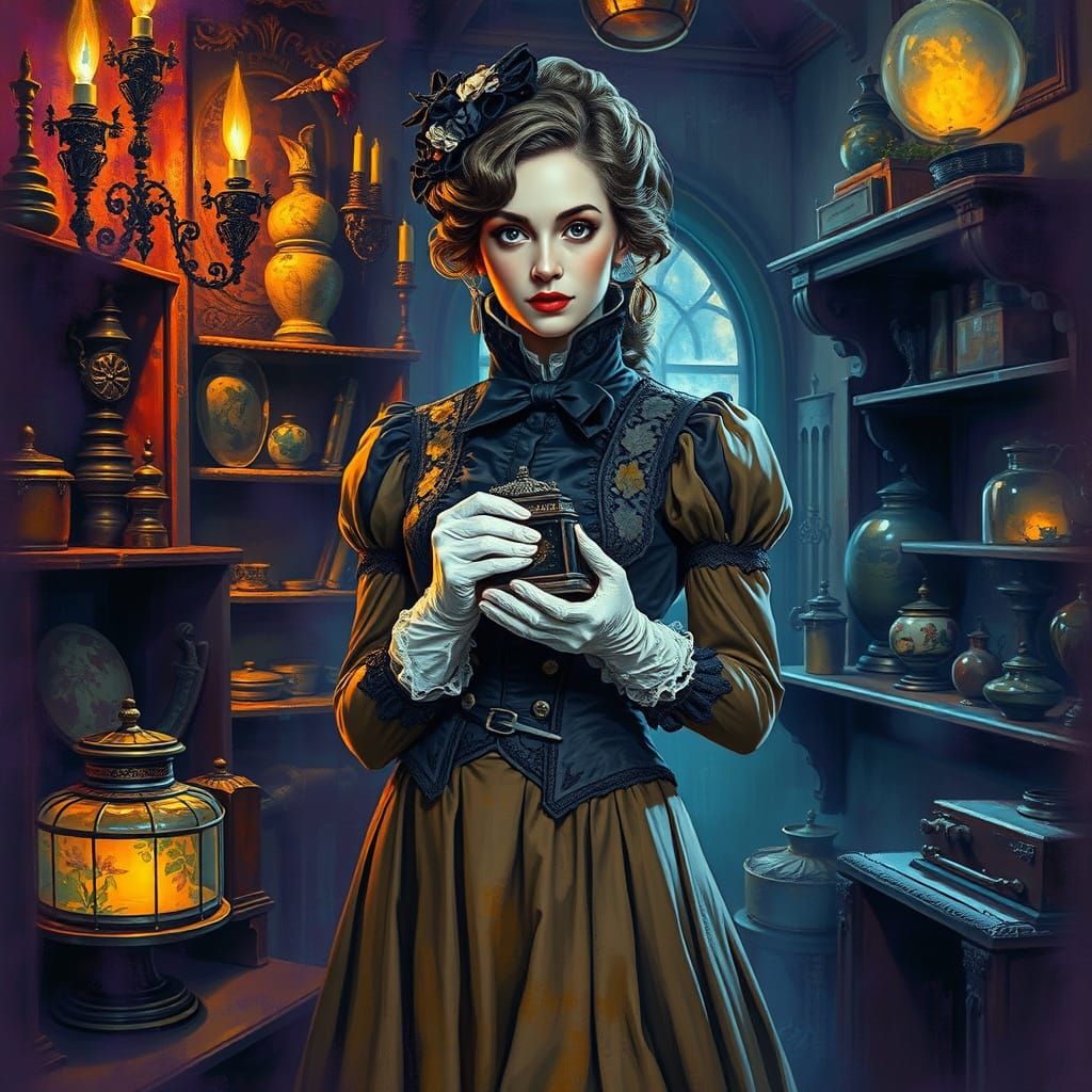 Victorian Woman with Relic in Expressionist Style