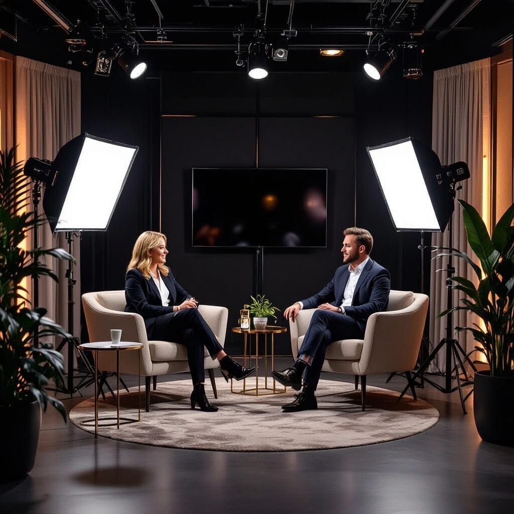 Elegant Podcast Studio with Jewel Tones and Metallic Accents